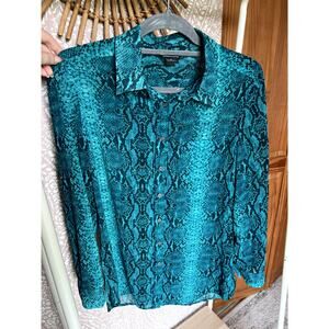 Moda International‎ Y2K Funky Modern Green Black Snakeskin Sheer Blouse